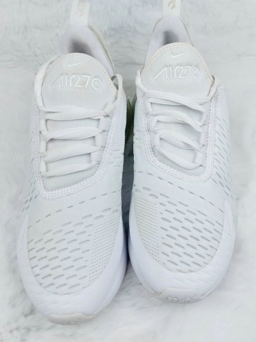 Nike Air Max 270 Girls' White Metallic Silver Lace-Up Low Top Sneakers Size 5Y